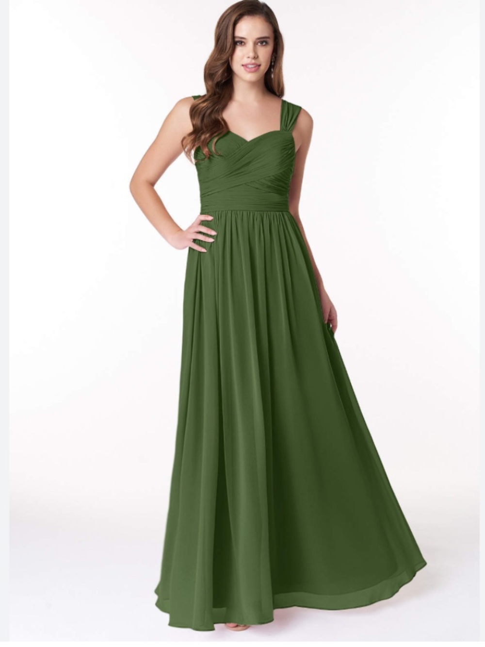 Azazie Zapheira Olive Chiffon Bridesmaid Formal Prom A Line Dress Size 6
